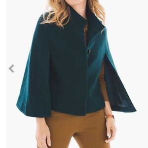 Chicos green jacket wool capelet chico size 0 small standard siz 4